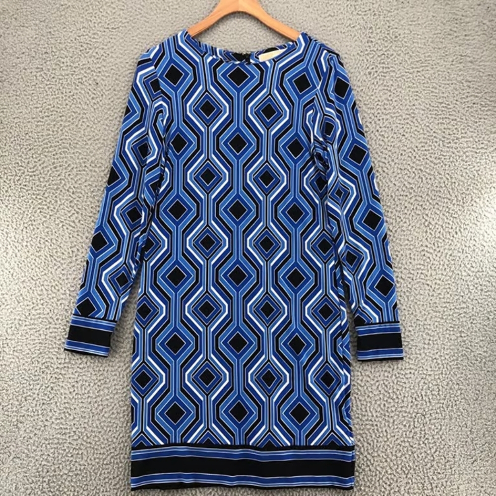 Geometric Blue and Black Dress